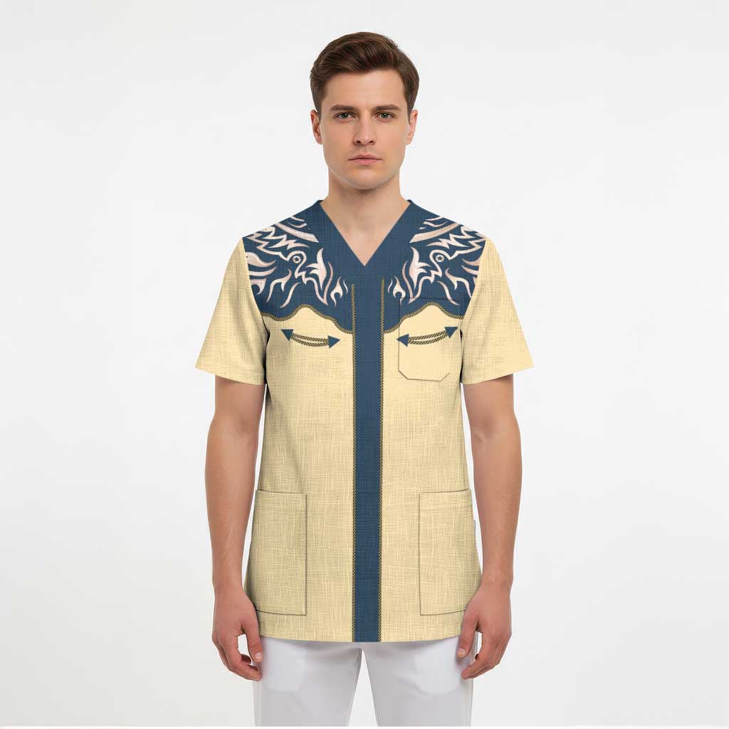 Vintage Western Yoke Shirt Ornament Style Scrub Top - Wonder Print Shop