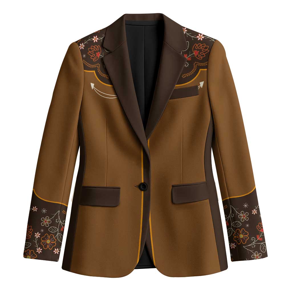 Vintage Western Flowers Yoke Shirt Style Blazer Brown Color - Wonder Print Shop