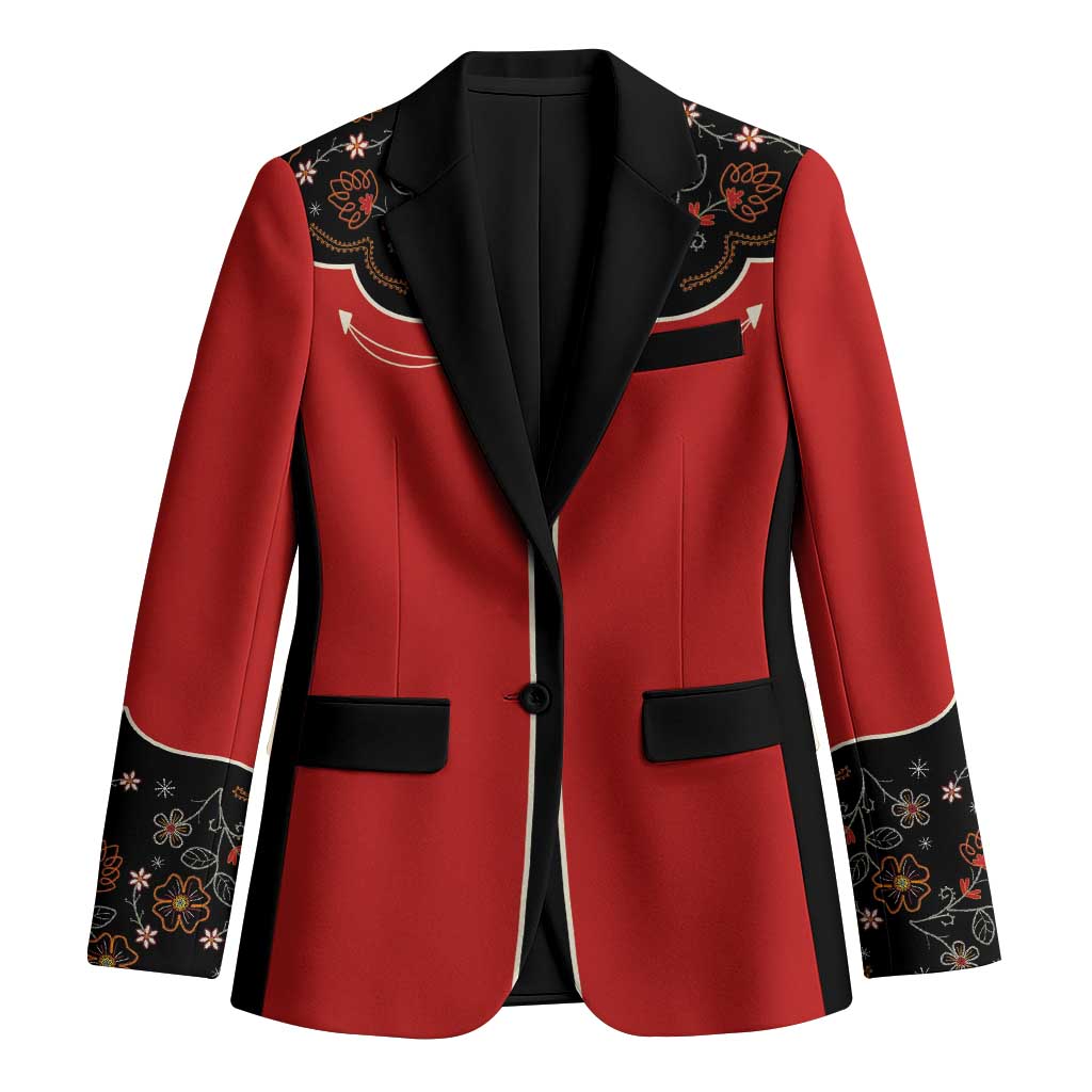 Vintage Western Flowers Yoke Shirt Style Blazer Red Color - Wonder Print Shop