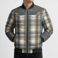 Vintage Western Flowers Yoke Shirt Style Bomber Puffer Jacket Gingham - Wonder Print Shop