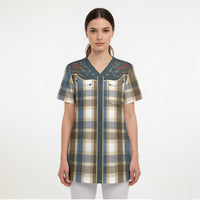 Vintage Western Flowers Yoke Shirt Style Scrub Top Gingham - Wonder Print Shop