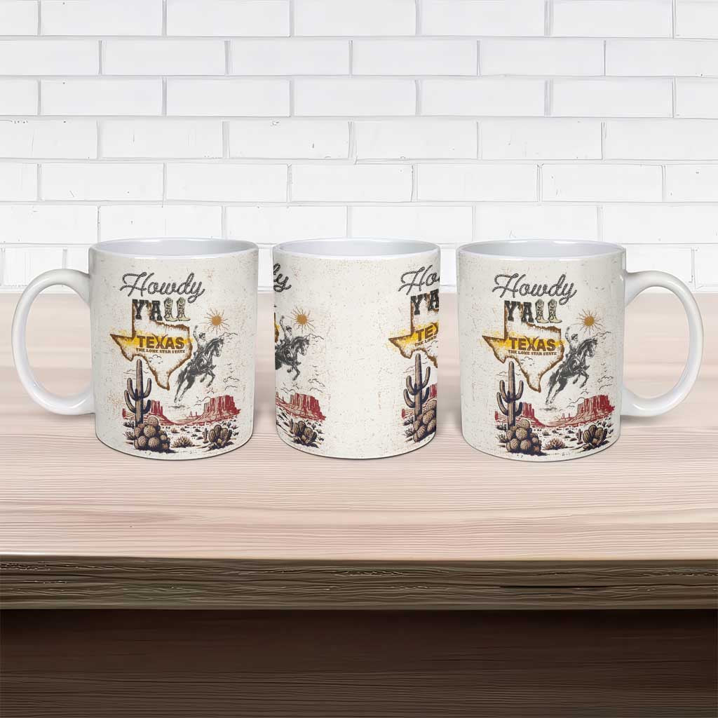Texas Heritage Vintage Style Ceramic Mug Howdy Y’all and Lone Star State - Wonder Print Shop