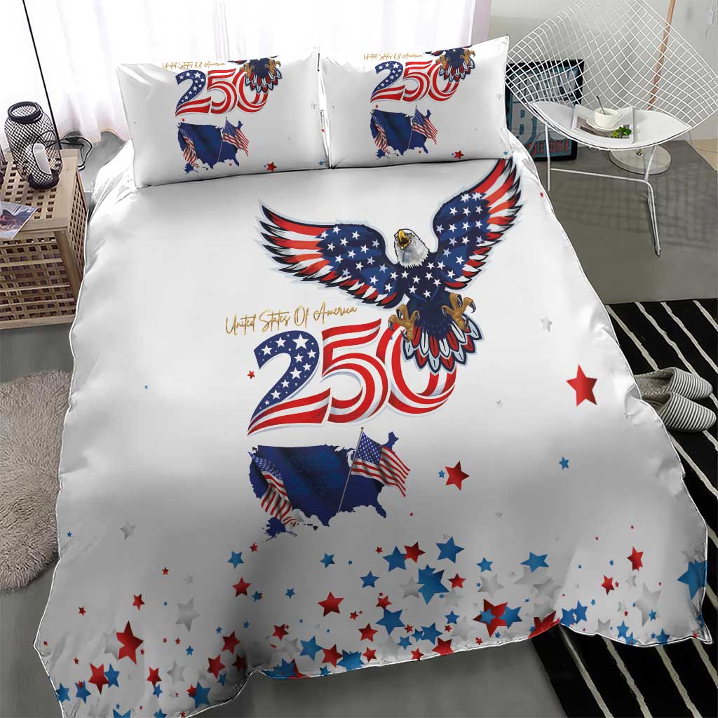 250 Years of American Freedom Bedding Set Flag Bald Eagle and Map