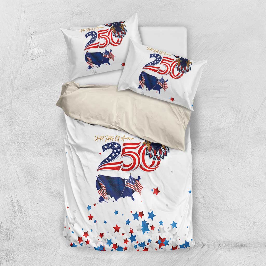 250 Years of American Freedom Bedding Set Flag Bald Eagle and Map