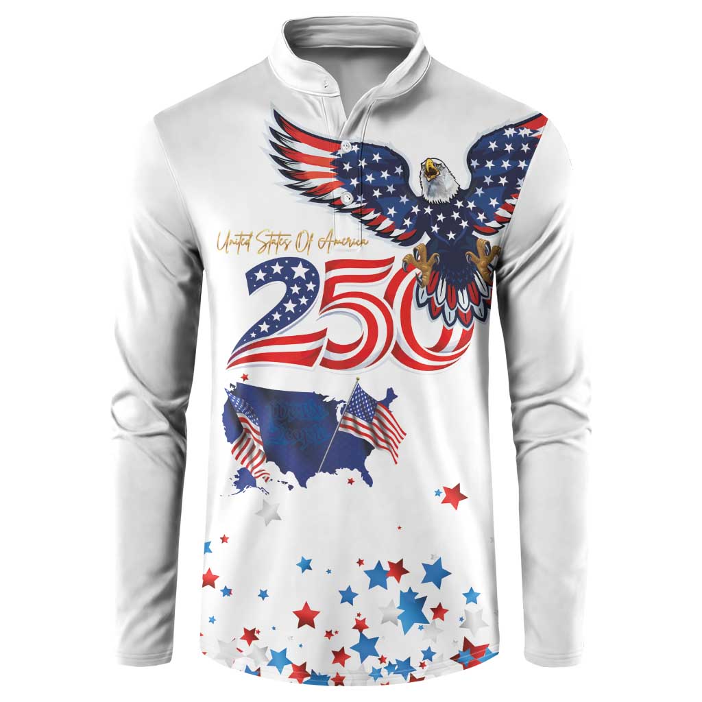 250 Years of American Freedom Button Sweatshirt Flag Bald Eagle and Map