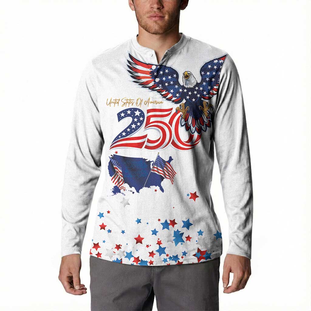 250 Years of American Freedom Button Sweatshirt Flag Bald Eagle and Map