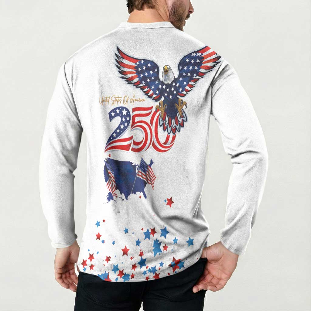 250 Years of American Freedom Button Sweatshirt Flag Bald Eagle and Map