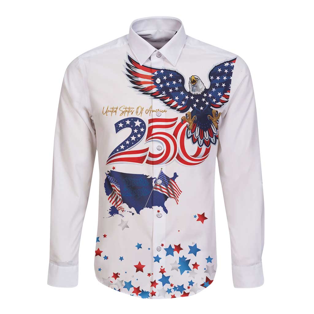 250 Years of American Freedom Long Sleeve Button Shirt Flag Bald Eagle and Map