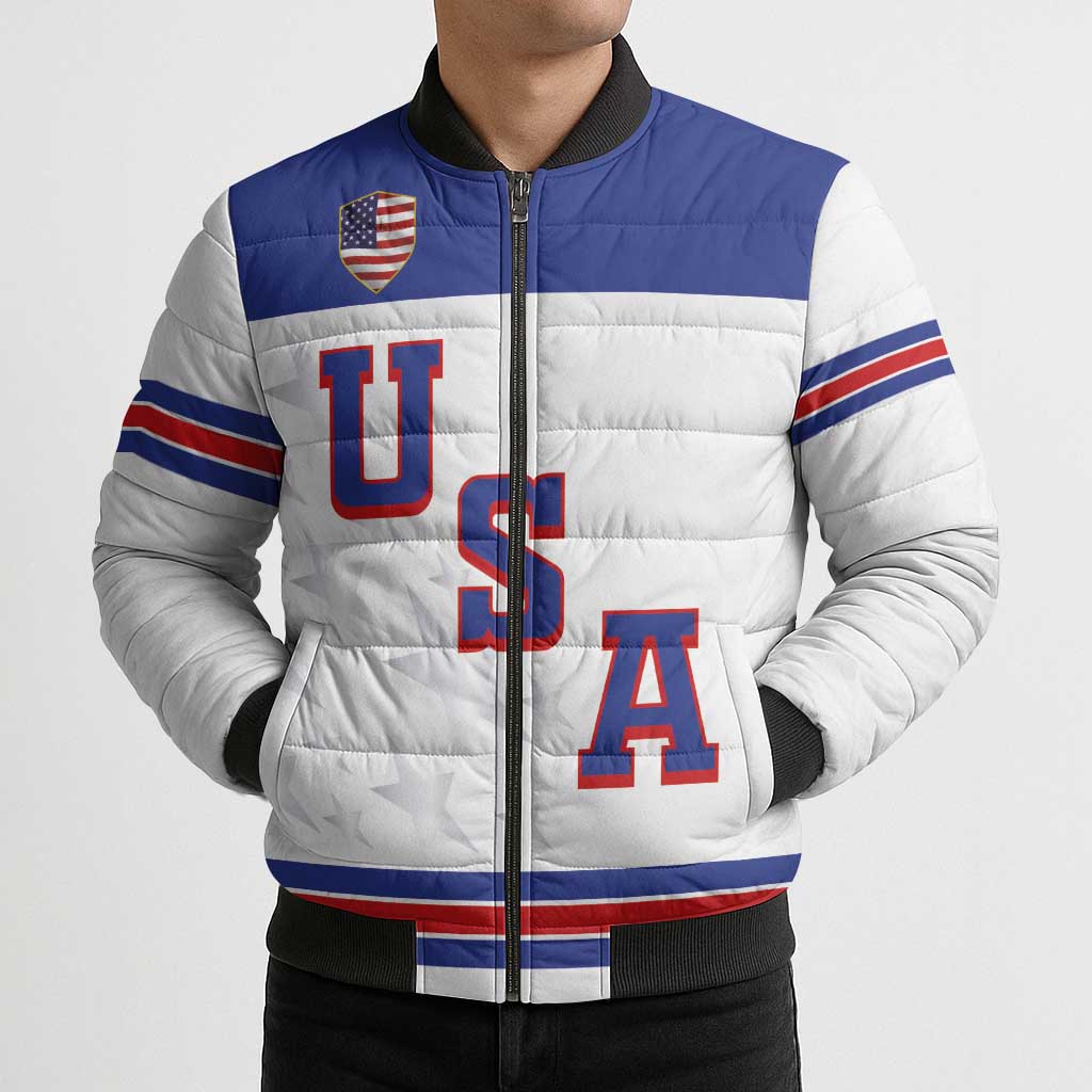 USA Ice Hockey Custom Bomber Puffer Jacket Sporty Style