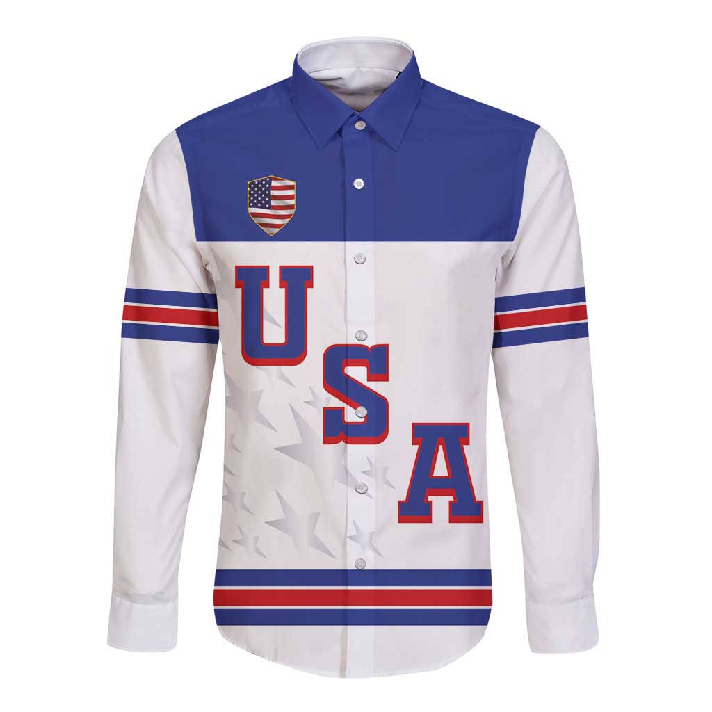 USA Ice Hockey Custom Long Sleeve Button Shirt Sporty Style