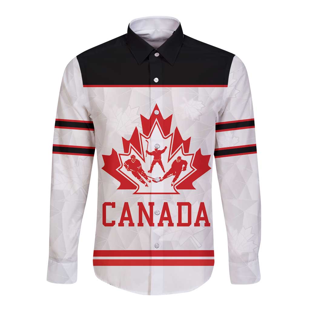 Canada Ice Hockey Custom Long Sleeve Button Shirt Maple Leaves Sport