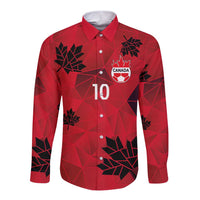 Custom Canada Football Long Sleeve Button Shirt Maple Leaves Geometric Style