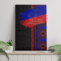 Canvas wall art with Haiti flag blue-red brush stripe over black African patterns