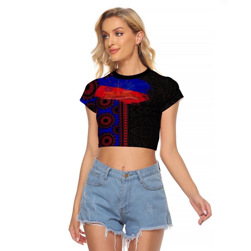 Haiti Flag Day African Seamless Pattern Raglan Cropped T Shirt - Wonder Print Shop