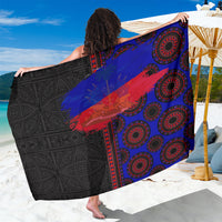 Black and blue red seamless sarong showing large circular medallion print