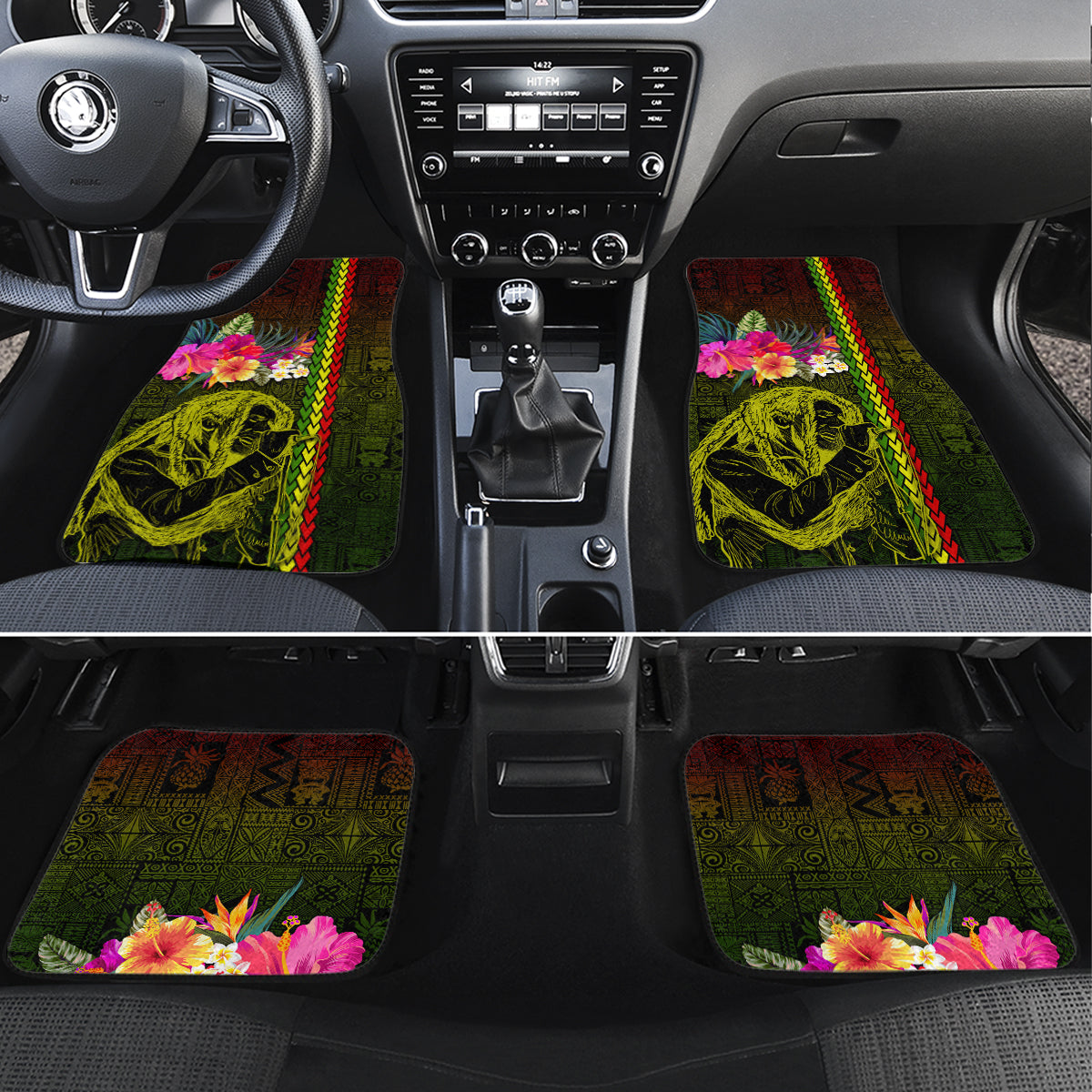 Hawaiian Reggae Music Car Mats Jamaica Singer Tribal Polynesian and Hibiscus - Wonder Print Shop