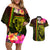 Hawaiian Reggae Music Couples Matching Off Shoulder Short Dress and Hawaiian Shirt Jamaica Singer Tribal Polynesian and Hibiscus - Wonder Print Shop