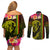 Hawaiian Reggae Music Couples Matching Off Shoulder Short Dress and Long Sleeve Button Shirt Jamaica Singer Tribal Polynesian and Hibiscus - Wonder Print Shop