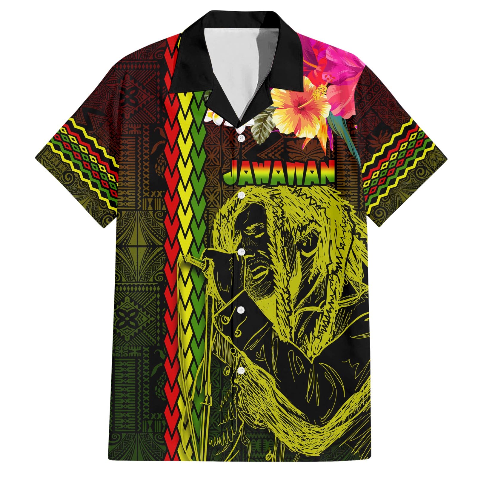 Hawaiian Reggae Music Hawaiian Shirt Jamaica Singer Tribal Polynesian and Hibiscus - Wonder Print Shop