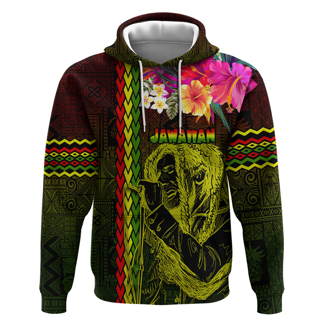 Hawaiian Reggae Music Hoodie Jamaica Singer Tribal Polynesian and Hibiscus - Wonder Print Shop