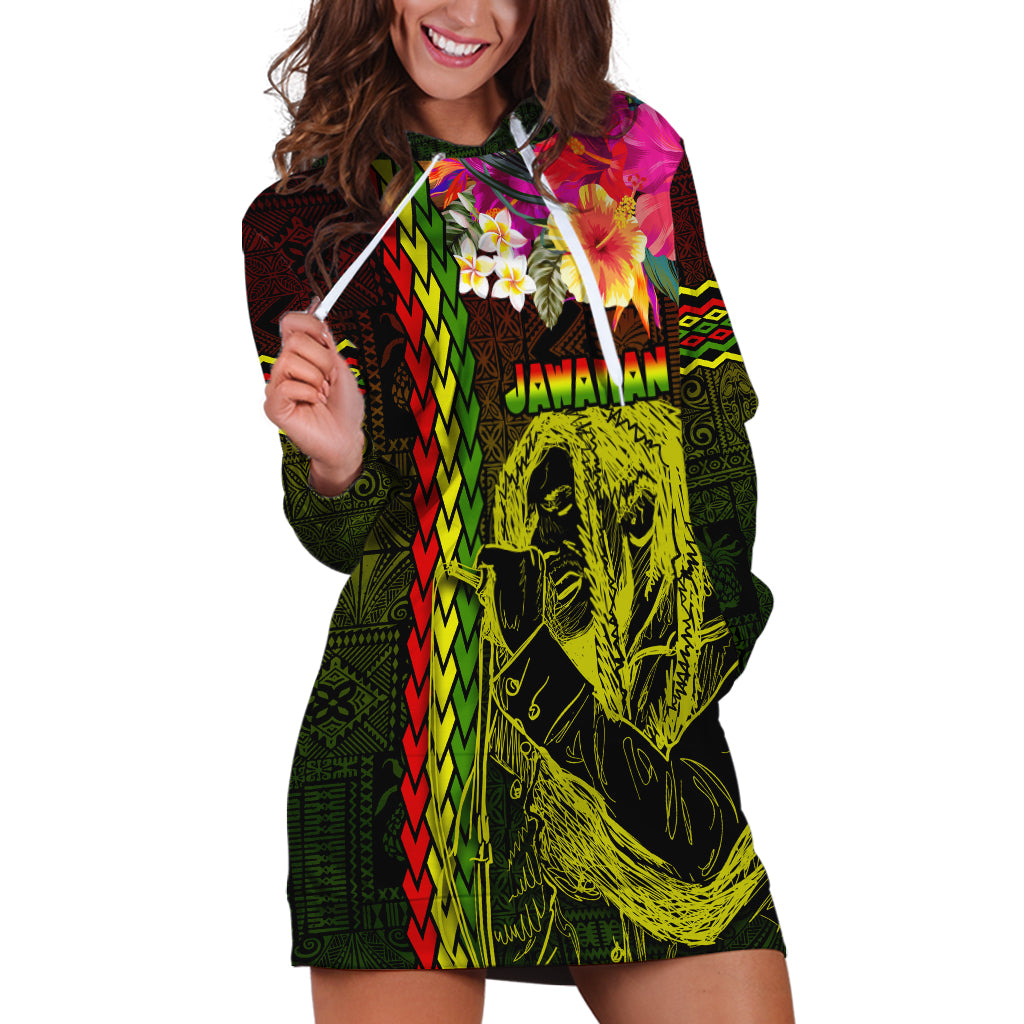 Hawaiian Reggae Music Hoodie Dress Jamaica Singer Tribal Polynesian and Hibiscus - Wonder Print Shop