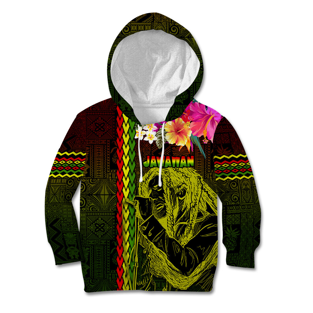 Hawaiian Reggae Music Kid Hoodie Jamaica Singer Tribal Polynesian and Hibiscus - Wonder Print Shop