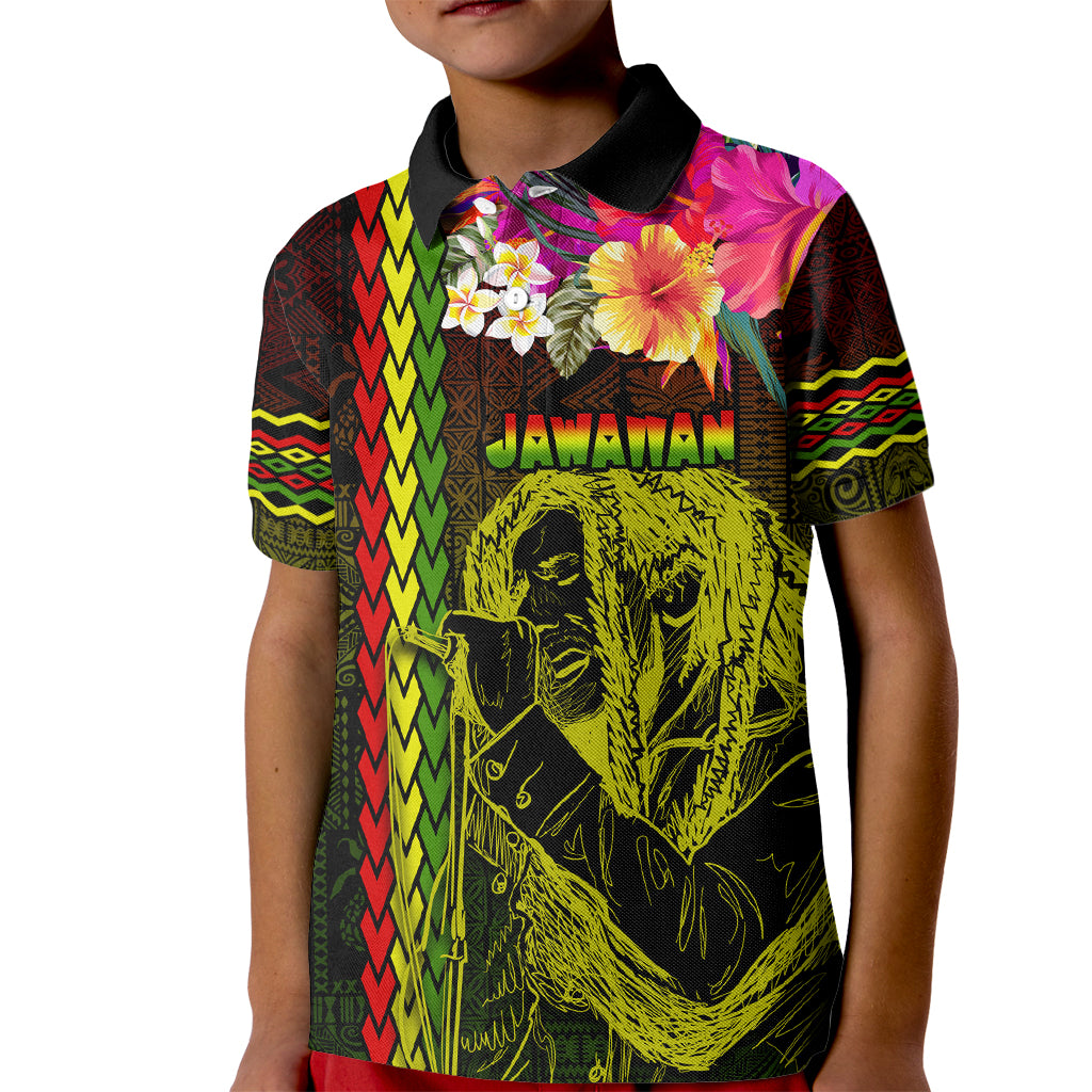 Hawaiian Reggae Music Kid Polo Shirt Jamaica Singer Tribal Polynesian and Hibiscus - Wonder Print Shop