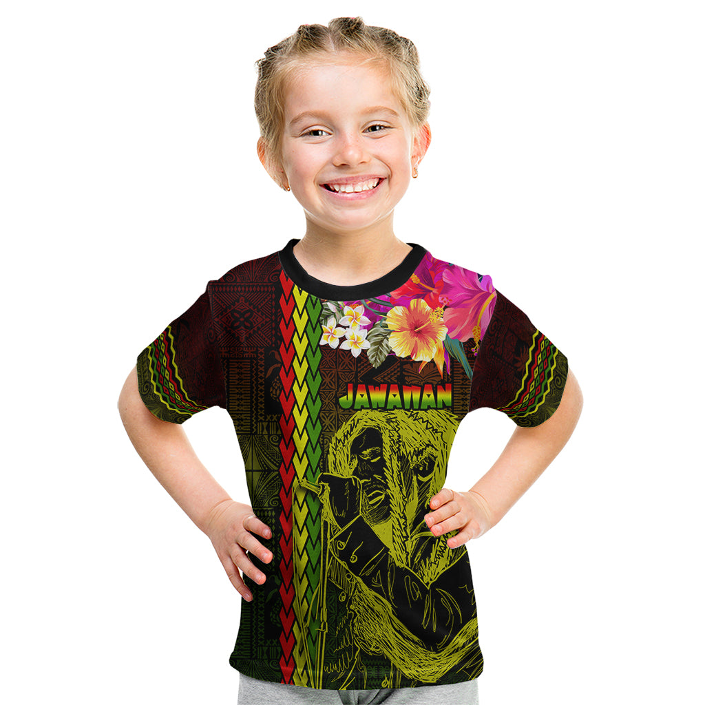 Hawaiian Reggae Music Kid T Shirt Jamaica Singer Tribal Polynesian and Hibiscus - Wonder Print Shop