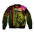 Hawaiian Reggae Music Sleeve Zip Bomber Jacket Jamaica Singer Tribal Polynesian and Hibiscus