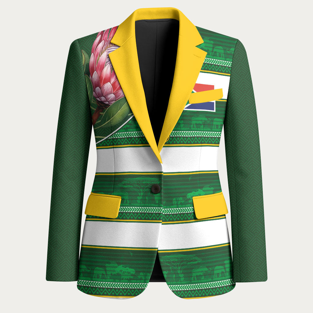 Custom South Africa Football Blazer King Protea with African Heritage Stripes Style