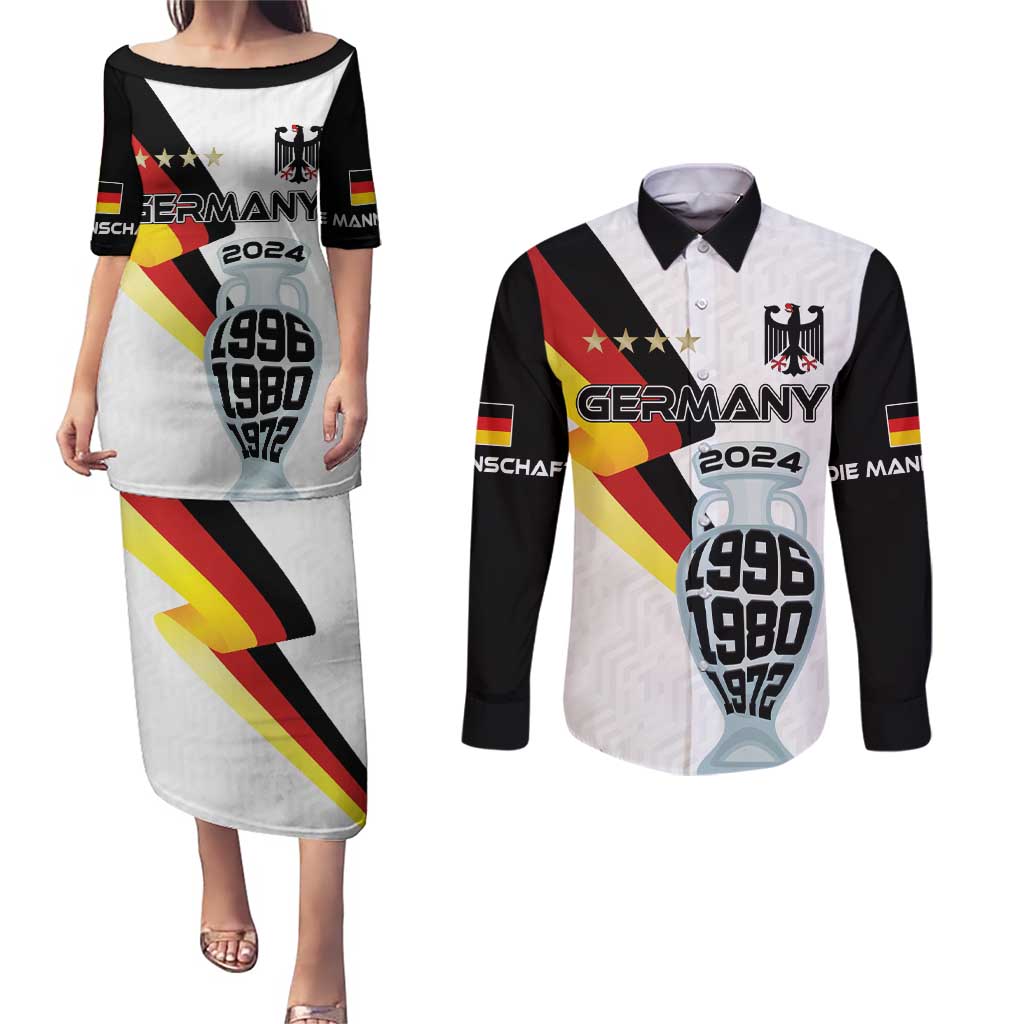 Custom Germany Football Road to the 4th European Championship Couples Matching Puletasi and Long Sleeve Button Shirt White Color - Wonder Print Shop