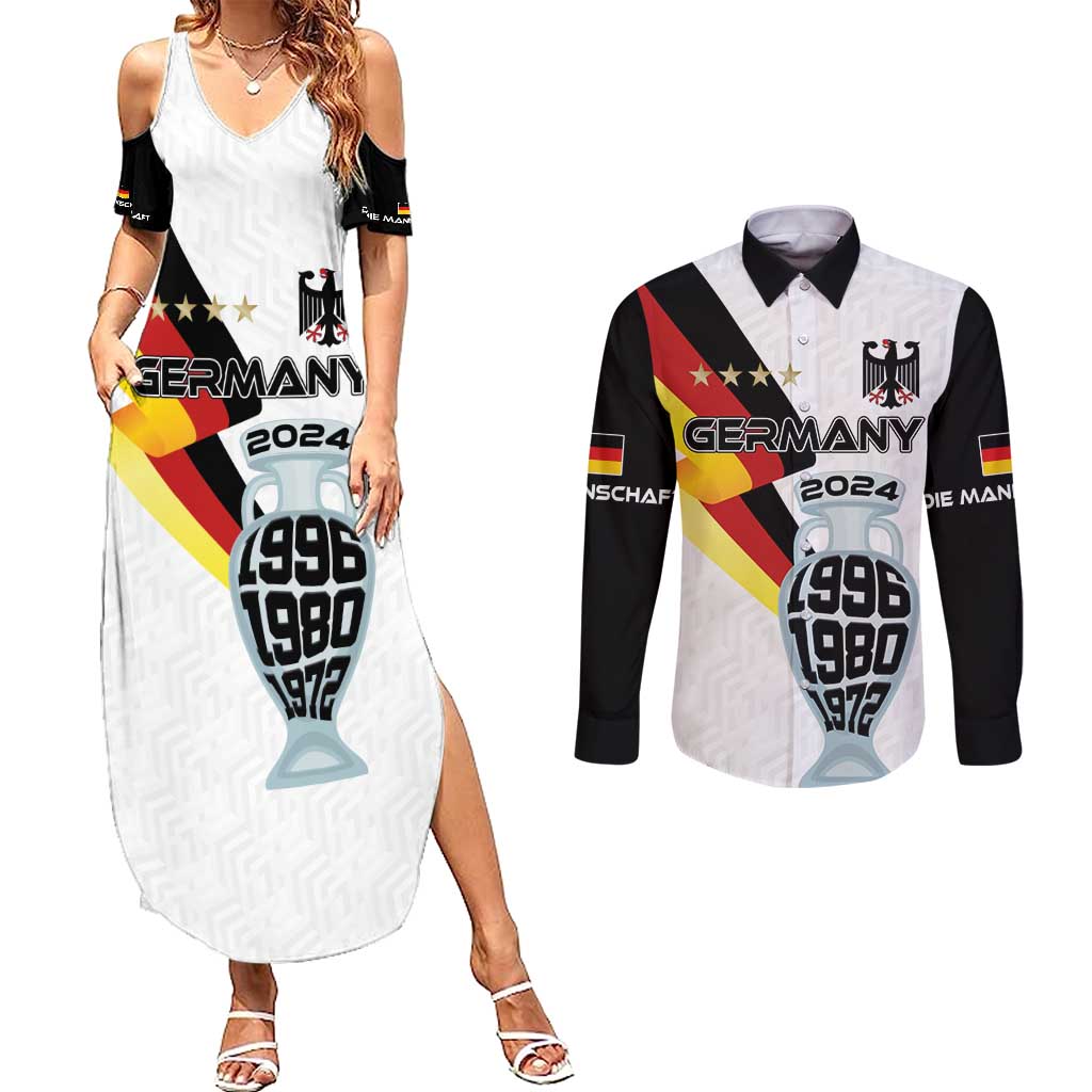 Custom Germany Football Road to the 4th European Championship Couples Matching Summer Maxi Dress and Long Sleeve Button Shirt White Color - Wonder Print Shop