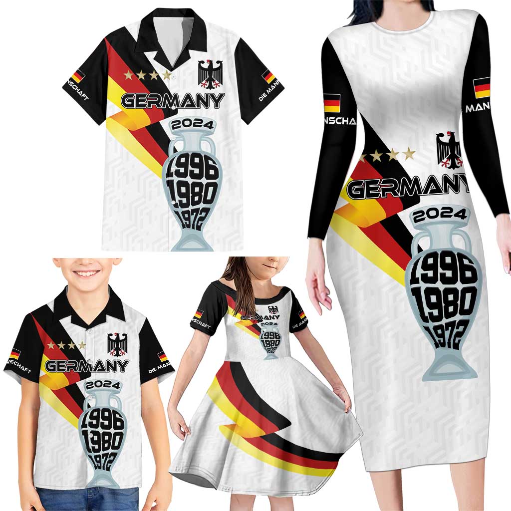 Custom Germany Football Road to the 4th European Championship Family Matching Long Sleeve Bodycon Dress and Hawaiian Shirt White Color - Wonder Print Shop