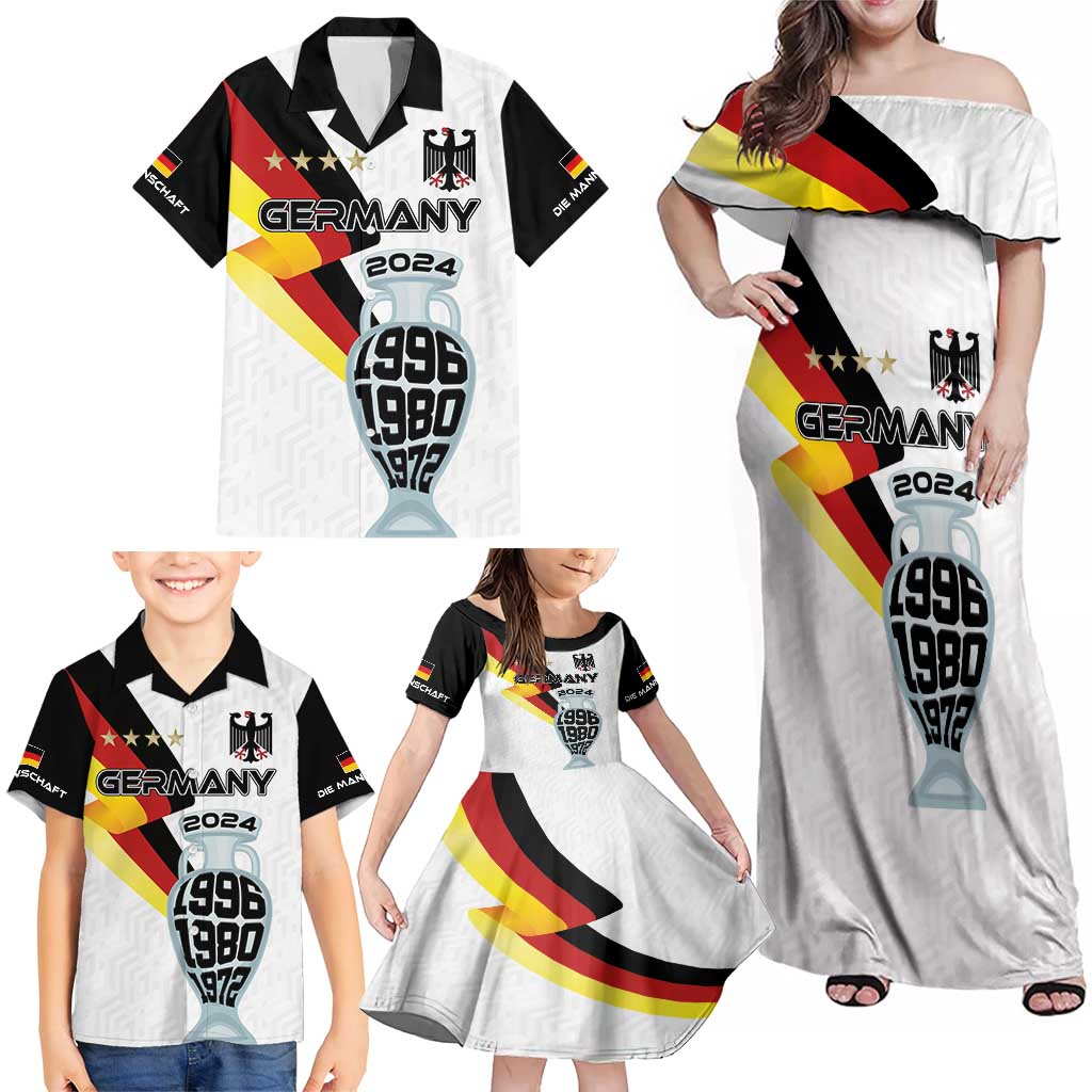 Custom Germany Football Road to the 4th European Championship Family Matching Off Shoulder Maxi Dress and Hawaiian Shirt White Color - Wonder Print Shop