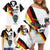 Custom Germany Football Road to the 4th European Championship Family Matching Off Shoulder Short Dress and Hawaiian Shirt White Color - Wonder Print Shop