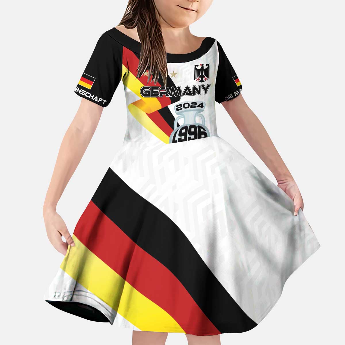 Custom Germany Football Road to the 4th European Championship Kid Short Sleeve Dress White Color - Wonder Print Shop