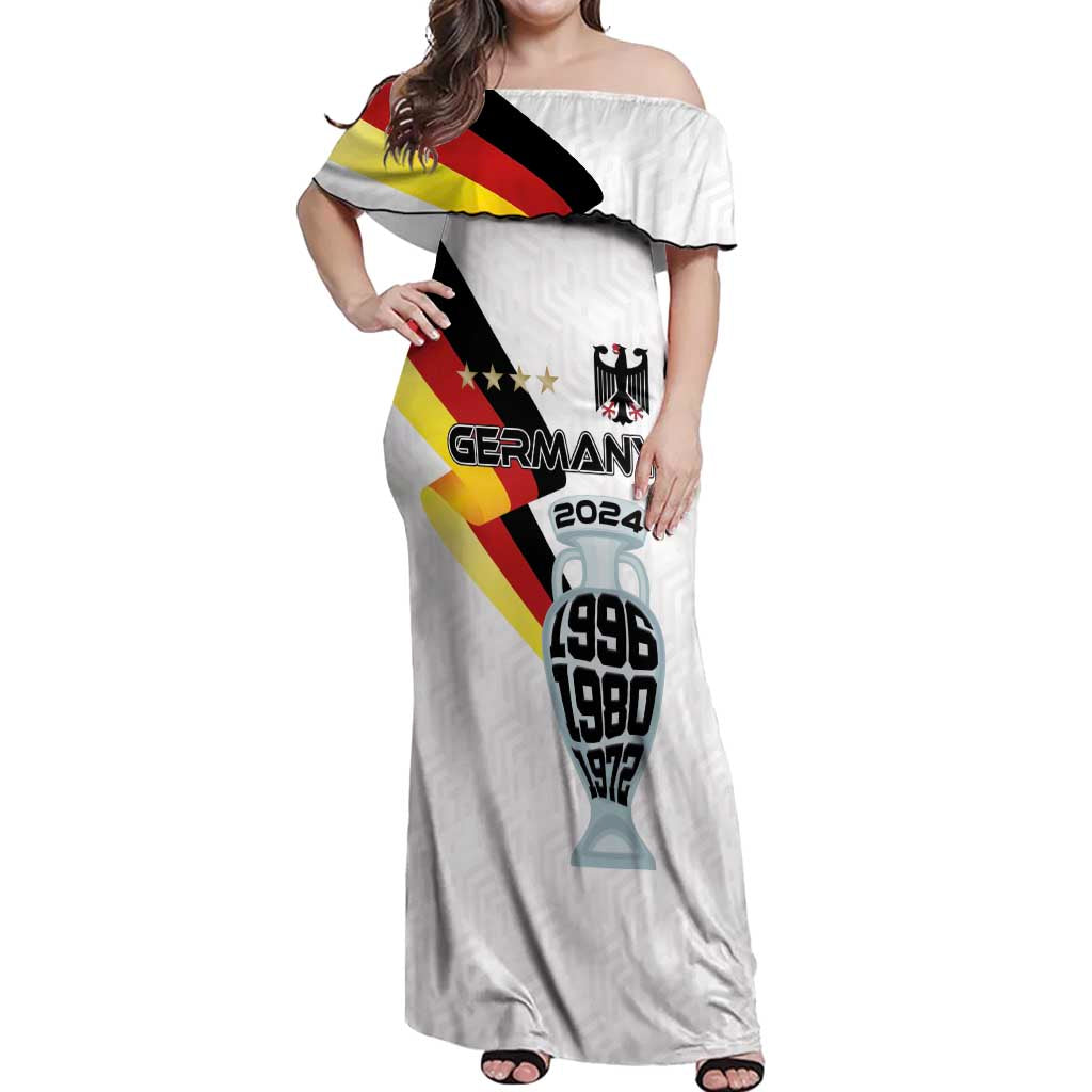 Custom Germany Football Road to the 4th European Championship Off Shoulder Maxi Dress White Color - Wonder Print Shop