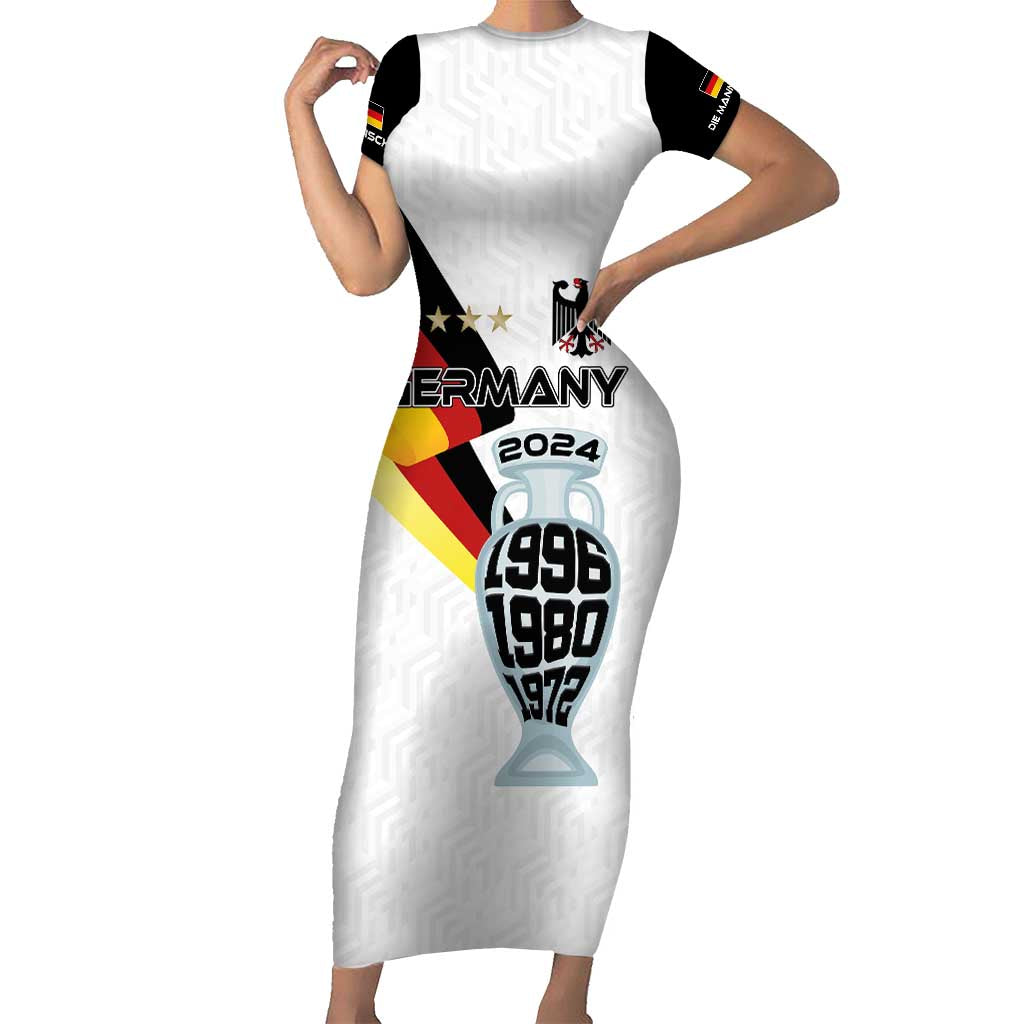 Custom Germany Football Road to the 4th European Championship Short Sleeve Bodycon Dress White Color