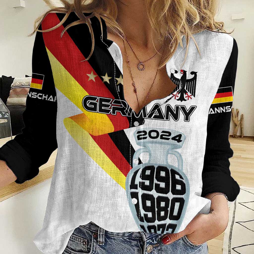 Custom Germany Football Road to the 4th European Championship Women Casual Shirt White Color