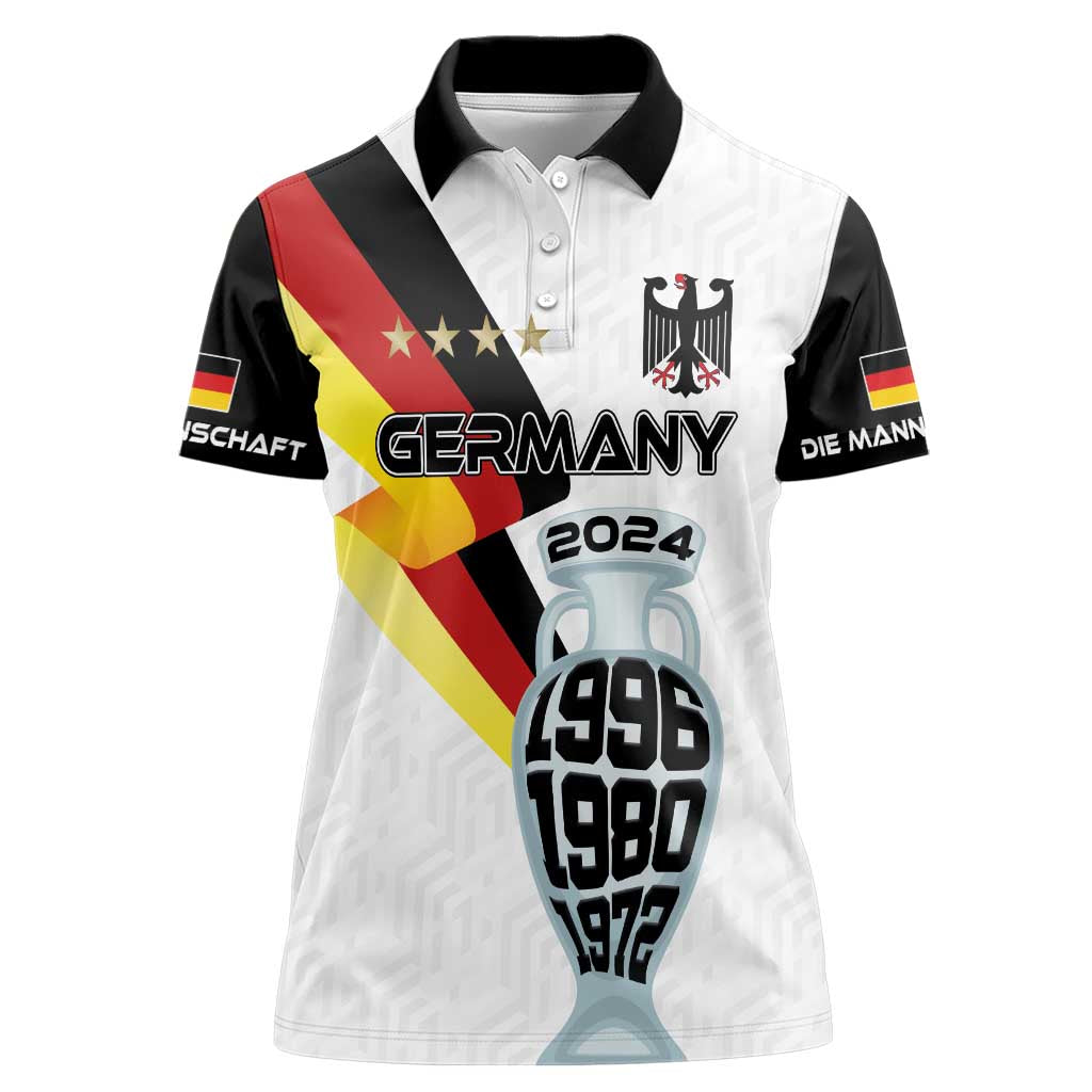 Custom Germany Football Road to the 4th European Championship Women Polo Shirt White Color