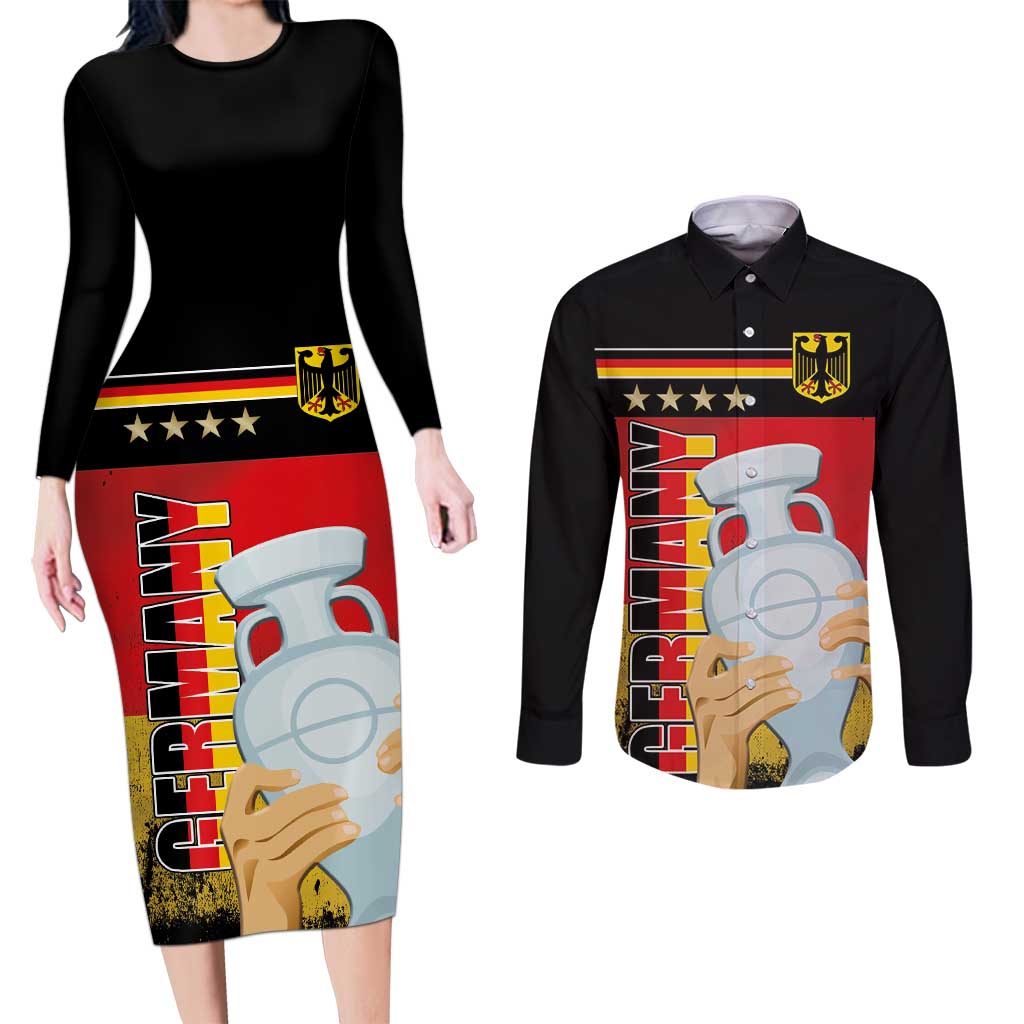 Custom Germany Football Road to the 4th European Championship Couples Matching Long Sleeve Bodycon Dress and Long Sleeve Button Shirt Black Color - Wonder Print Shop