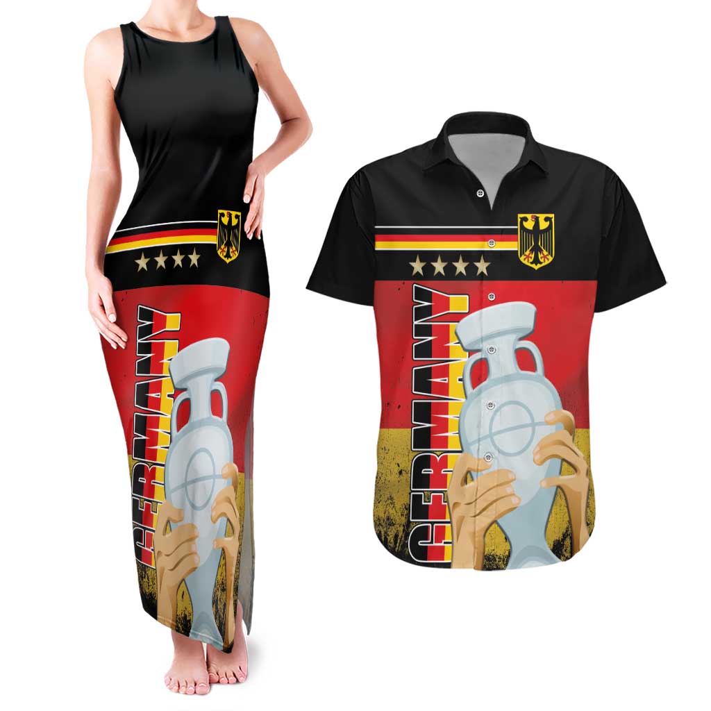 Custom Germany Football Road to the 4th European Championship Couples Matching Tank Maxi Dress and Hawaiian Shirt Black Color - Wonder Print Shop