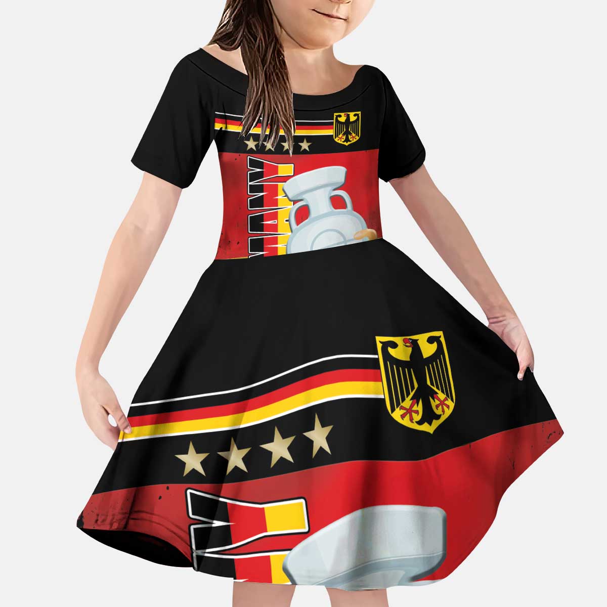 Custom Germany Football Road to the 4th European Championship Kid Short Sleeve Dress Black Color - Wonder Print Shop