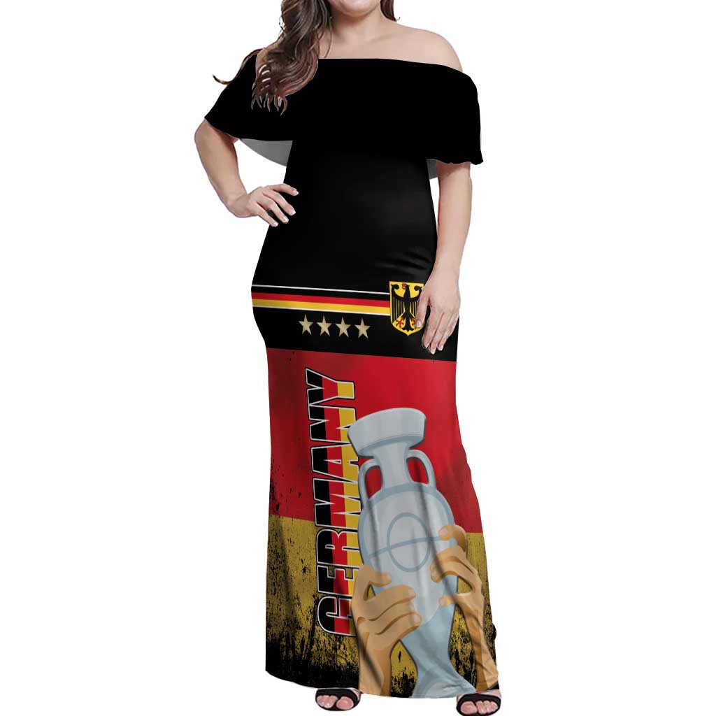 Custom Germany Football Road to the 4th European Championship Off Shoulder Maxi Dress Black Color - Wonder Print Shop