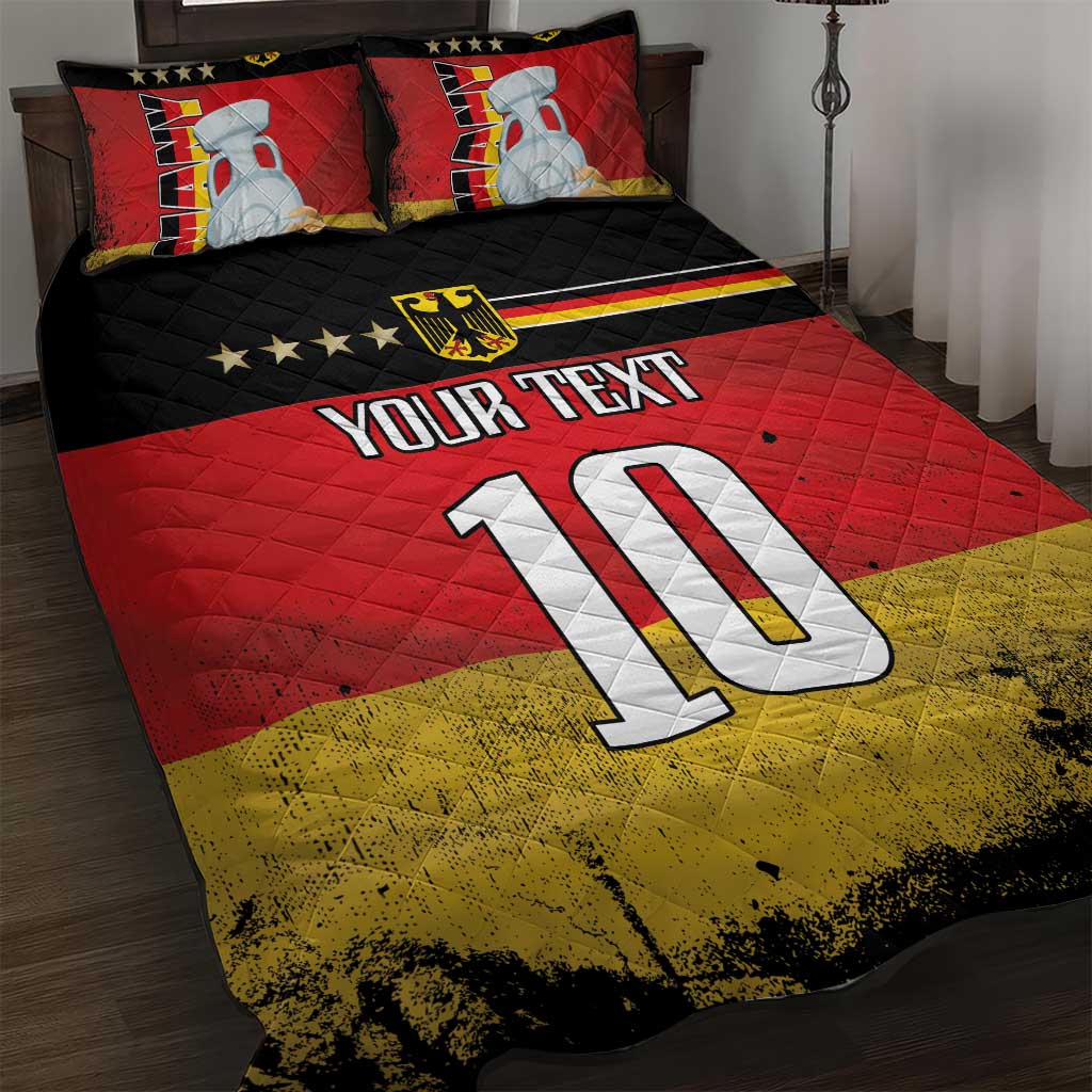 Custom Germany Football Road to the 4th European Championship Quilt Bed Set Black Color