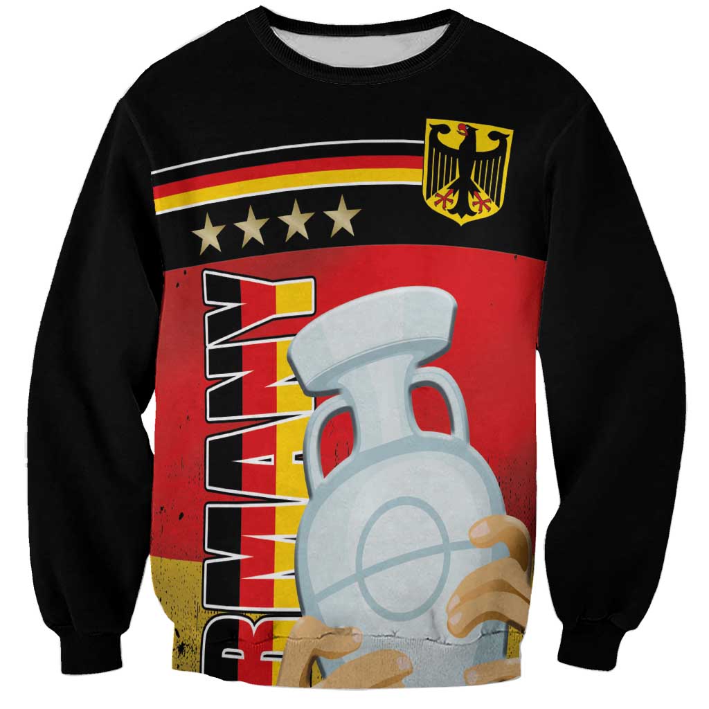 Black crewneck sweatshirt with Germany flag graphic, stars, crest, and large 4 print