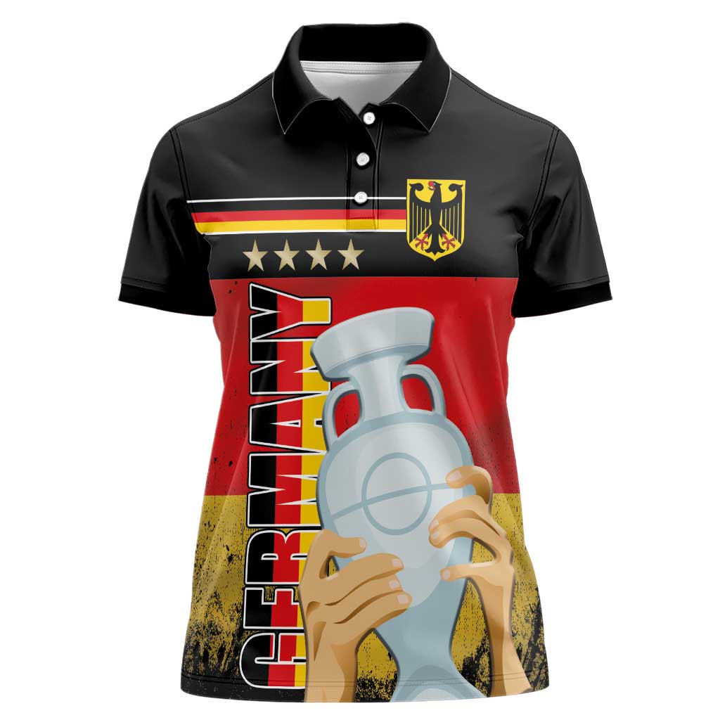 Custom Germany Football Road to the 4th European Championship Women Polo Shirt Black Color