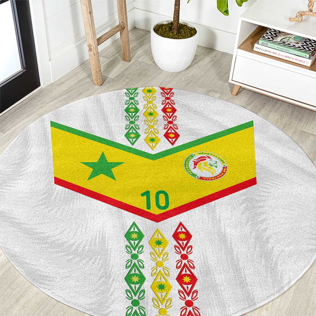 Custom Senegal Football Round Carpet Tricolor Traditional Patterns Sporty Style - Wonder Print Shop