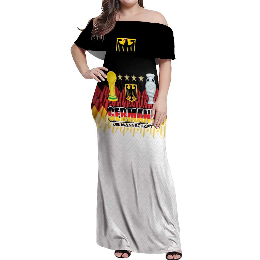 Custom Germany Football Off Shoulder Maxi Dress Die Mannschaft Championship Titles World and Euro - Wonder Print Shop