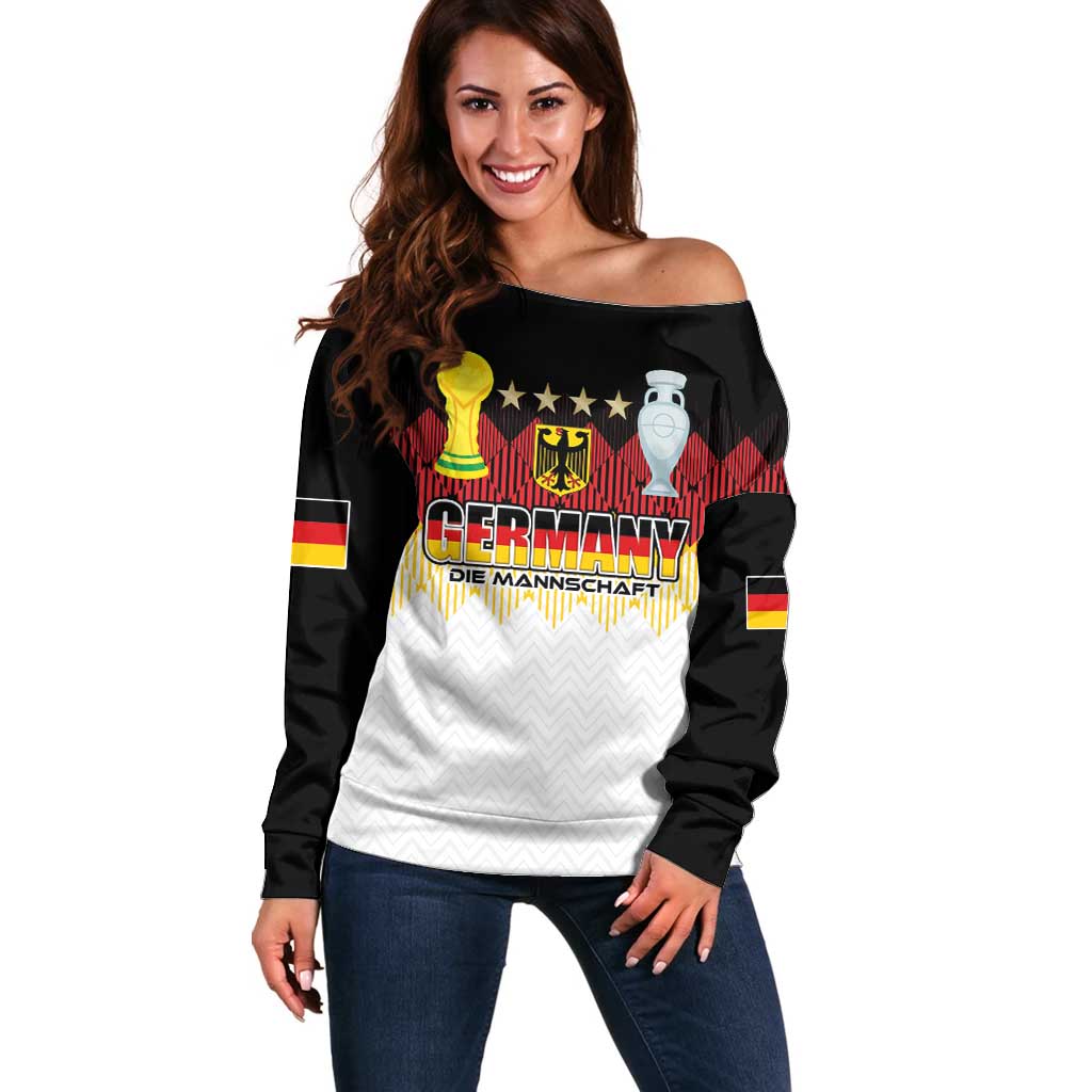 Custom Germany Football Off Shoulder Sweater Die Mannschaft Championship Titles World and Euro - Wonder Print Shop